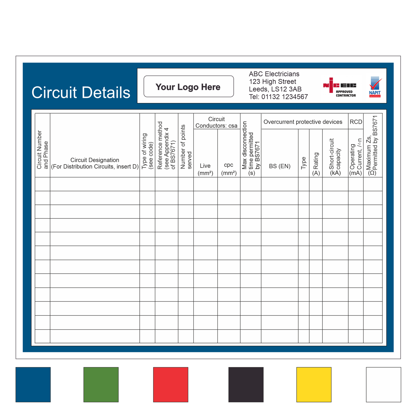 Electrical Circuit Details Panel Label