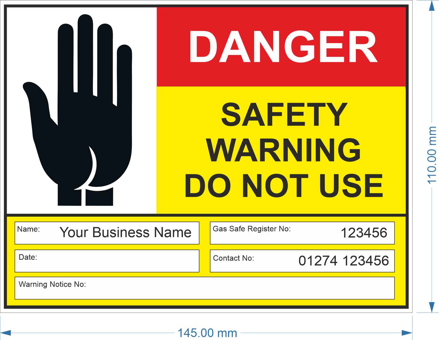 Gas Warning Notice Labels (With Personalised Details)